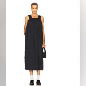 NWOT ！Helsa  midi dress with lace in tech poplin - black